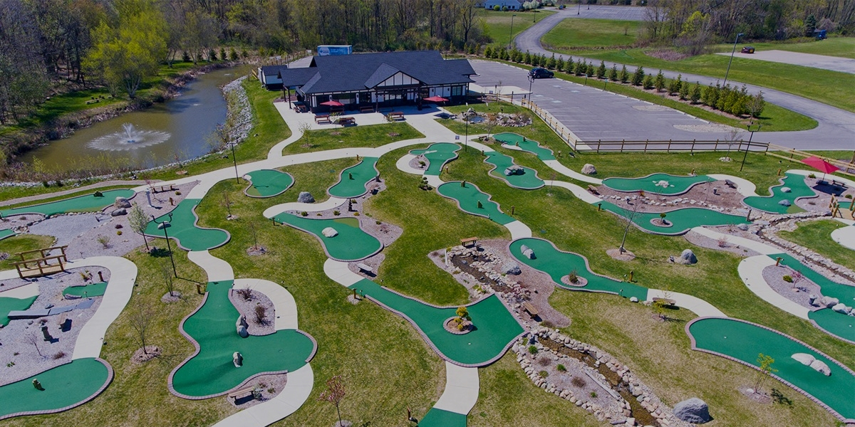 drone photo of the 3 courses at Ninja Golf